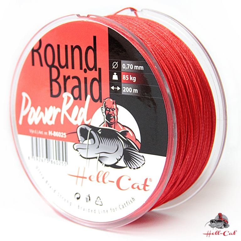 HELL-CAT SPLÉTANÁ ŠŇŮRA ROUND BRAID POWER RED 0,50MM / 57,50KG / 200M