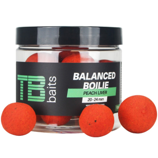 TB BAITS Vyvážené Boilie Balanced + Atraktor Peach Liver 100 g 20-24 mm