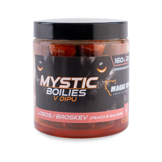 MAGIC WOLF Mystic Boilies v dipu Losos Broskev 160g 20mm